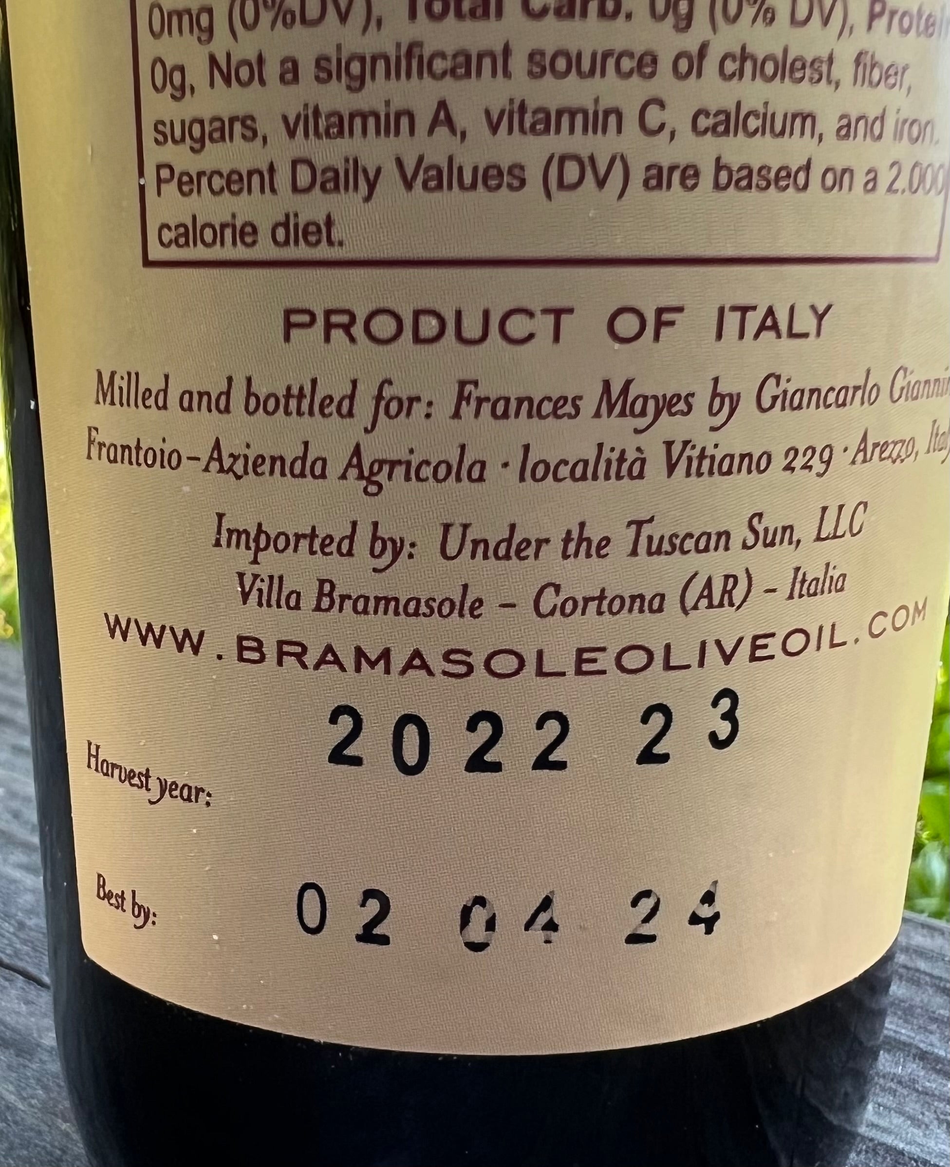Harvest Date Bramasole Olive Oil