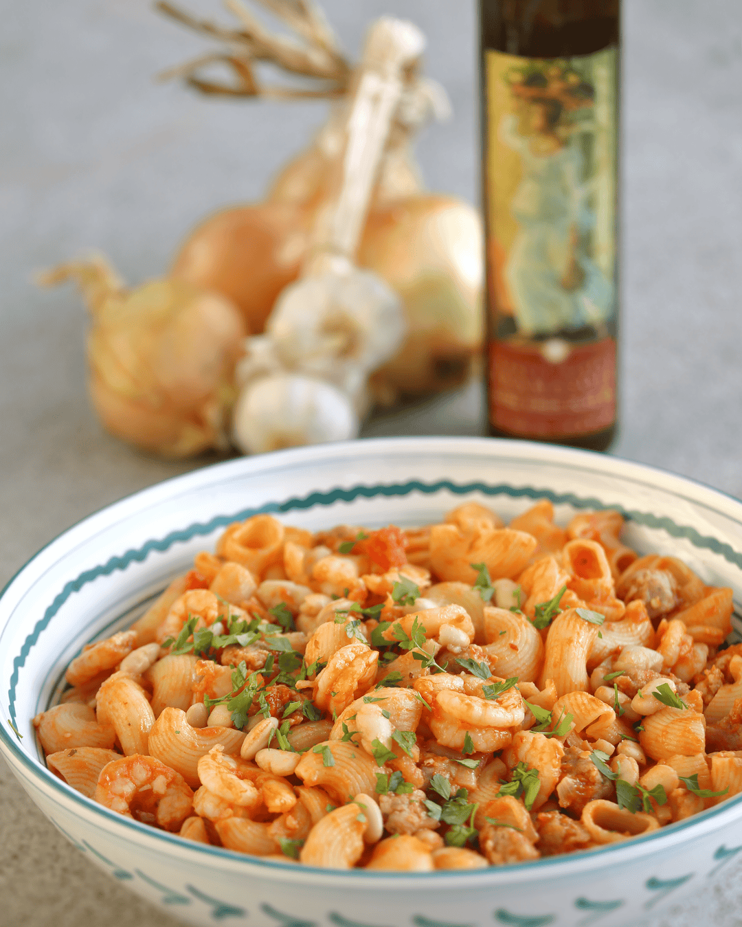 Cavatappi with Shrimp, Spicy Sausage, and White Beans Recipe - Bramasole Olive Oil